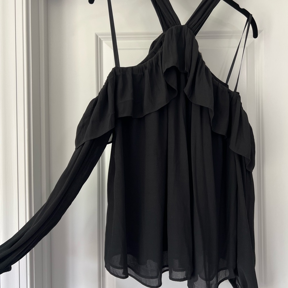 LOFT Black Off the Shoulder Ruffled Blouse